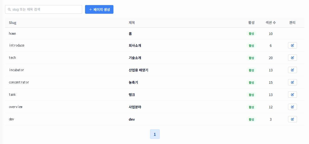 페이지 목록 화면